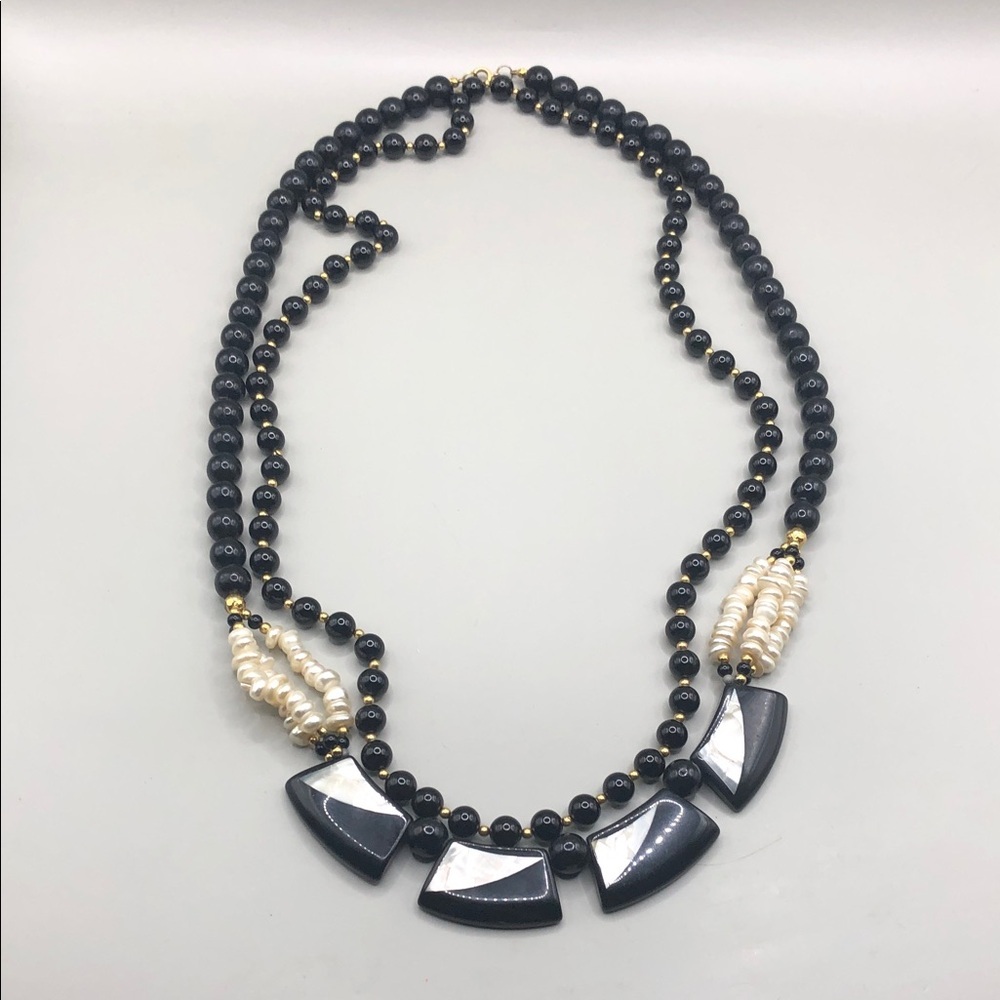 Vintage retro statement style jewelry bundle beaded faux pearls MoP inlay